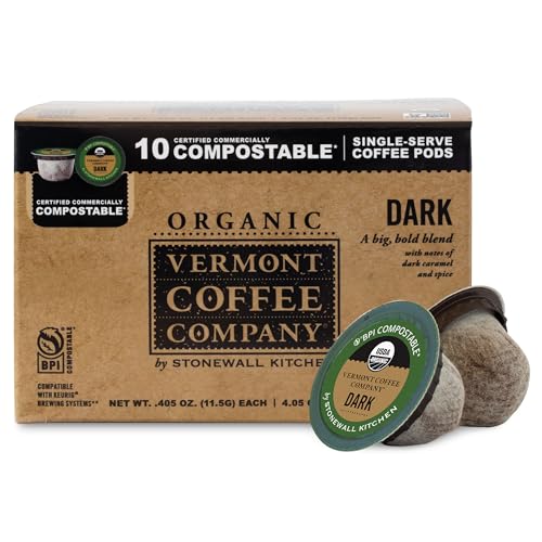 Vermont Coffee Company, Organic Dark Roast Coffee Pods, Single-Serve, Compostable Pods, 10CT, Made...