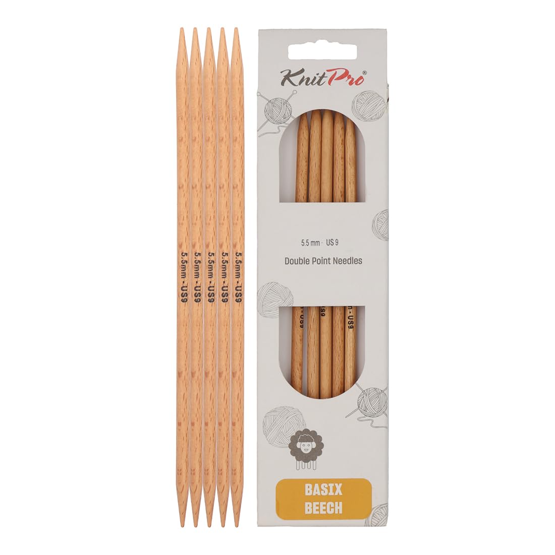 KnitPro 20 cm x 5.5 mm Basix Double Pointed Needles, Birch, Braun