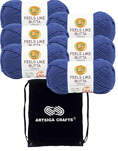 Image of Lion Brand Yarn Feels Like Butta 215-109 Royal Blue | 6 Skeins, Same Dye Lot, Project Bag, CYC #4 Worsted, 100% Polyester, Ideal for Crochet, Knitting Baby Blankets, Amigurumi