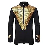 Características: Pullover tops de estilo musulmán, manga larga con estampado, suave, agradable a la piel, casual delgado, ligero, cuello alto, estampado de moda, Dashiki africano, cierre de botón