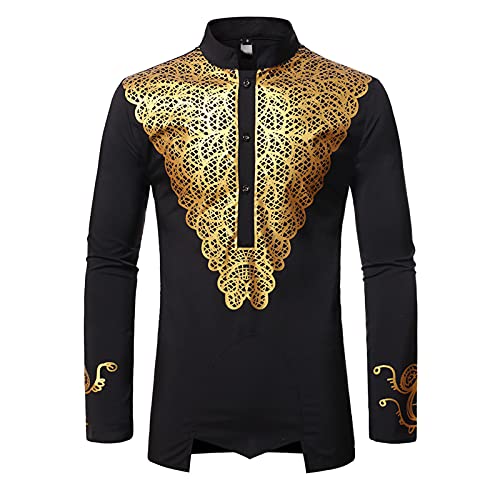 Xinvivion Totem Gedruckt Chief Afrikanische Dashiki Hemden - Mode Herren Muslim Shirt Kenia Nigeria Stehkragen Thobe Cover