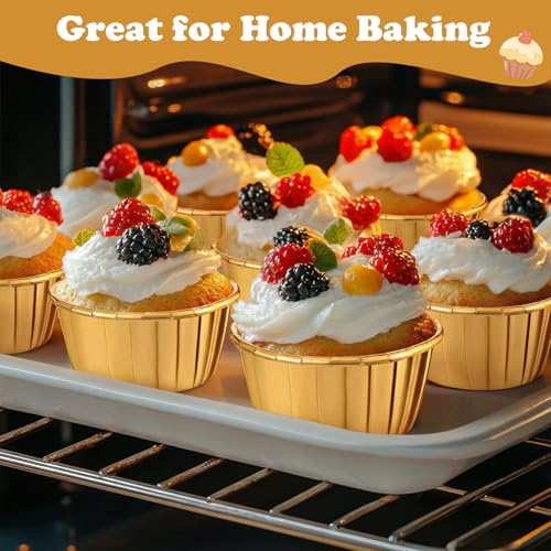 Image of 50 Pack Gold Cupcake Liners Bulk Disposable Foil Muffin Cup