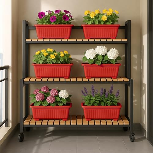 Kraft Seeds 14 inch Pack of 6 Rectangular Planters, Durable UV Tr...