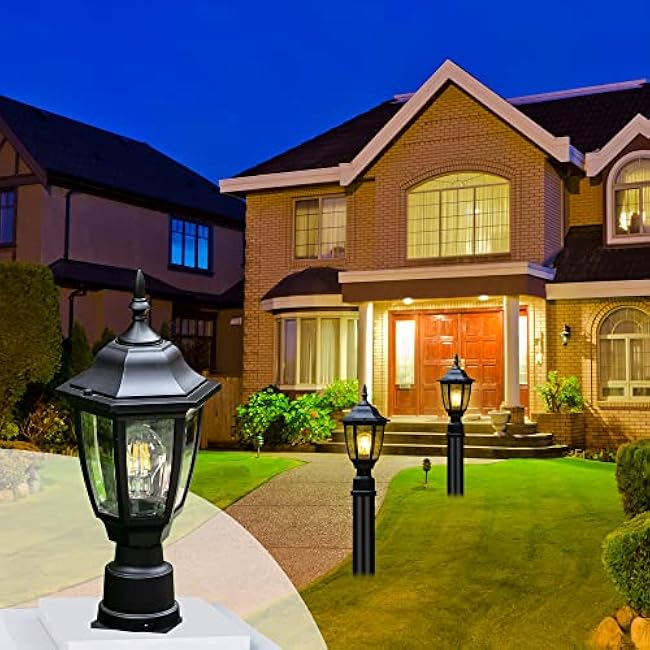 FUDESY Outdoor Post Lights, Electric Exterior Lamp Post Light Fixture with Pier Mount Base, LED Bulb Included, Anti Corrosion Black Plastic Materials, Pole Lanterns for Garden, Patio, Pathway
