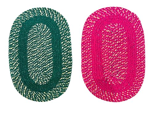 Image of Cotton Door mat Combo|Handmade Cotton Doormat | Quick Dry, Washable Door Mat for Home, Bathroom & Bedroom (33X53 CM)(Green-Pink)