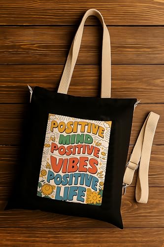 Image of ZORI Black Sling Tote Bag With Pocket and with Beige Straps, Tote Bags For Women large capacity,Tote bag For Shopping, College, Travel, More Canvas Handbag For Unisex