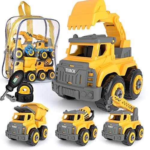 Lugarts Take Apart Building Toys Truck | Construction Gift Toys for 3,4,5,6,7 Years Old Boys | Boy Toys for Kids | Educational Stem Toys | 4 Pack, Carrying Bag Included