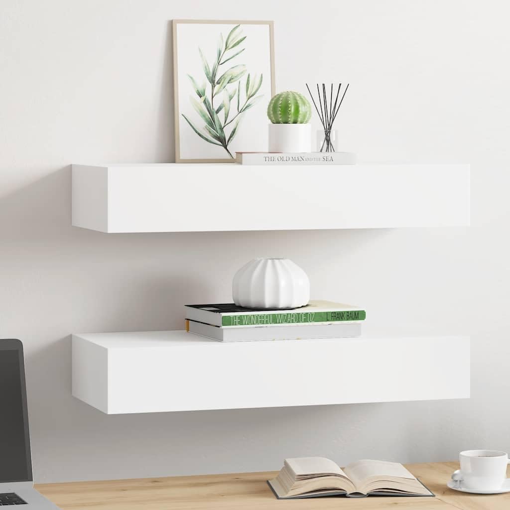 Genérico Estantes de Pared con cajón 2 uds MDF Blanco 60x23,5x10 cm,Mobiliario,Estantes y estanterías,330256