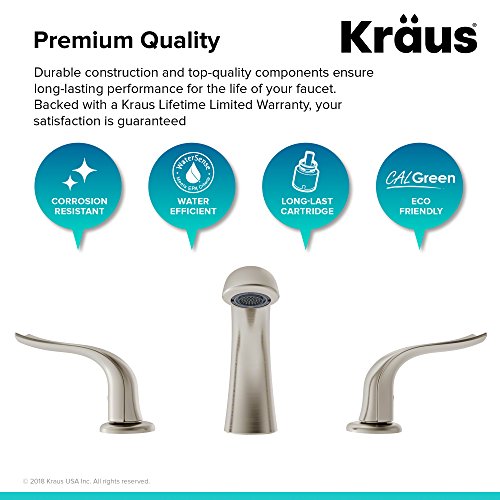 Kohra Spot-Free Two Handle 8 Inch Widespread Bathroom Faucet with Lift Rod Drain, All-Brite Brushed Nickel FUS-14003BN - Thumbnail 5