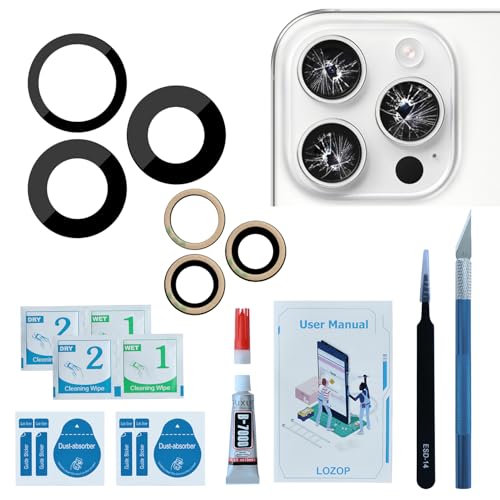 LOZOP Rear Camera Glass Replacement with Adhesive Pre-Installed, Repair Tools and Installation Manual Compatible with iPhone 16 Pro and 16 Pro Max