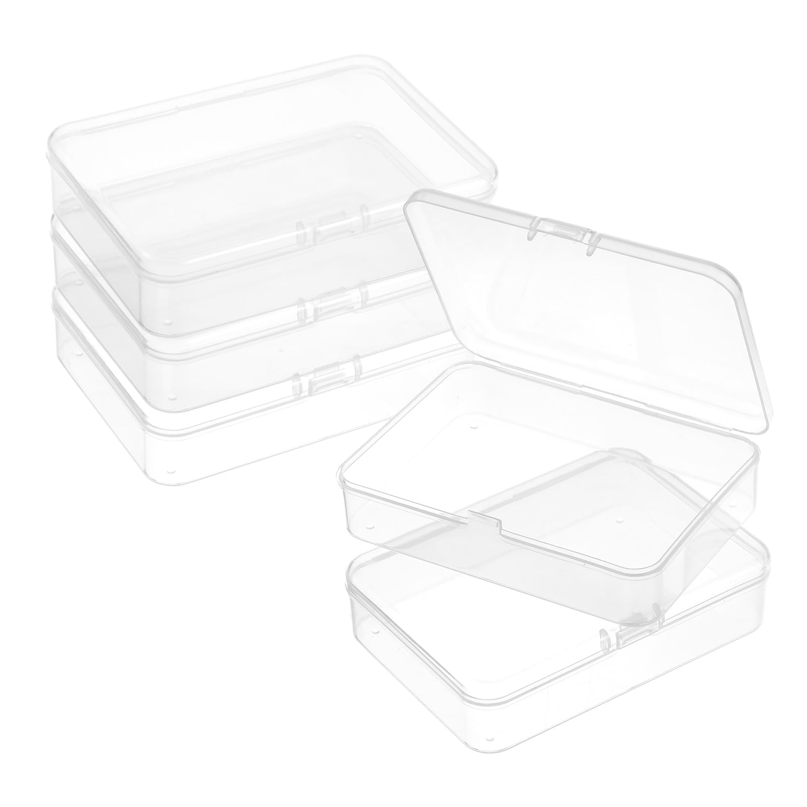 6Pcs Small Plastic Storage Containers with Lids, 10.5x7.5x2.5cm Clear Organiser Boxes for Beads, Jewellery, Crafts, Pills | Stackable Mini Rectangle Boxes for Home & Hobby Organisation