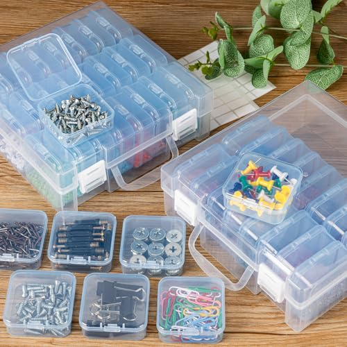 Image of Bead Organizer Box, Small Bead Storage Containers, Craft Bead Storage Box Rhinestone Organizer Storage Bead Organizers and Storage with Hinged Lid for Seeds Art Craft (2 Pack - 24 Slots Blue)
