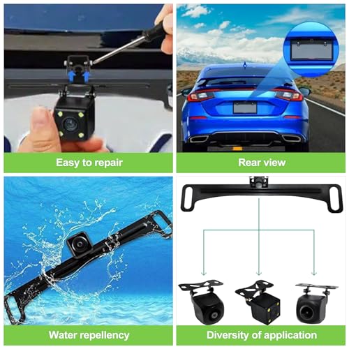 Image of Universal License Plate Backup Camera Mount - Stainless Steel Rear Camera for Car /Truck, 170 Wide Angle, Weatherproof Back Up Camera Bracket
