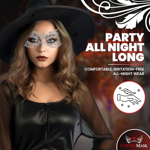 Image of Masquerade Mask for Women with Rhinestones - Elegant Metal Half Face Mask for Masquerade Parties, Mardi Gras, & Themed Events