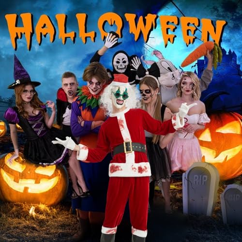 YYSWSAKY Terrifier Kostüm Horror Clown Kostüme Herren Halloween Weihnachtsmann Horror Clown Kostum mit Maske Terrifier Clowns Cosplay für Halloween Karneval (XL/XXL)