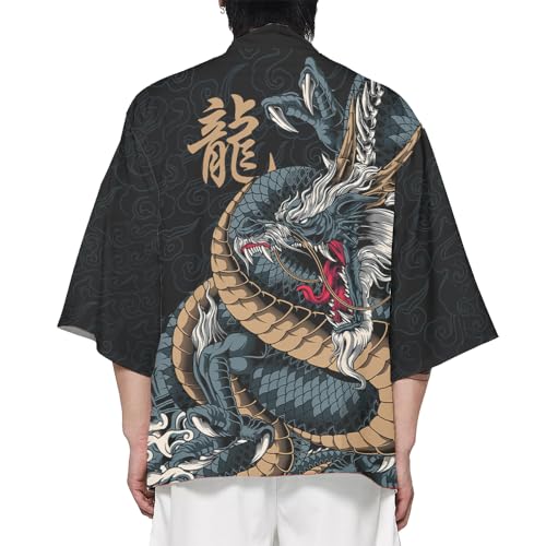 Japanese Traditional Dragon Pattern Kimono for Men Retro Samurai Classic Haori Harajuku Style Trendy Cardigan4