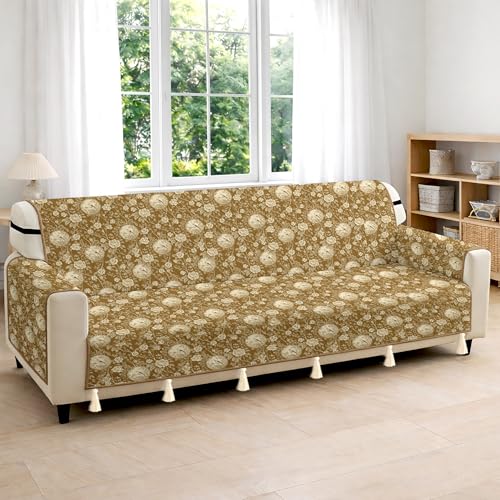 Image of Cloth Fusion 300 GSM Quilted Jaipuri Theme Printed 4 Seater Sofa Cover Mat-Style Fully Covered with Armrest Pockets, Adjustable Straps & Lock Fit (220 cm Seat Run, Floral Toile)