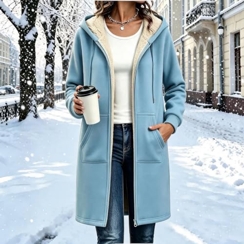 PXQIRMR Winter Coats for Women Hooded Fleece Lined Zip Up Long Coat - image 3