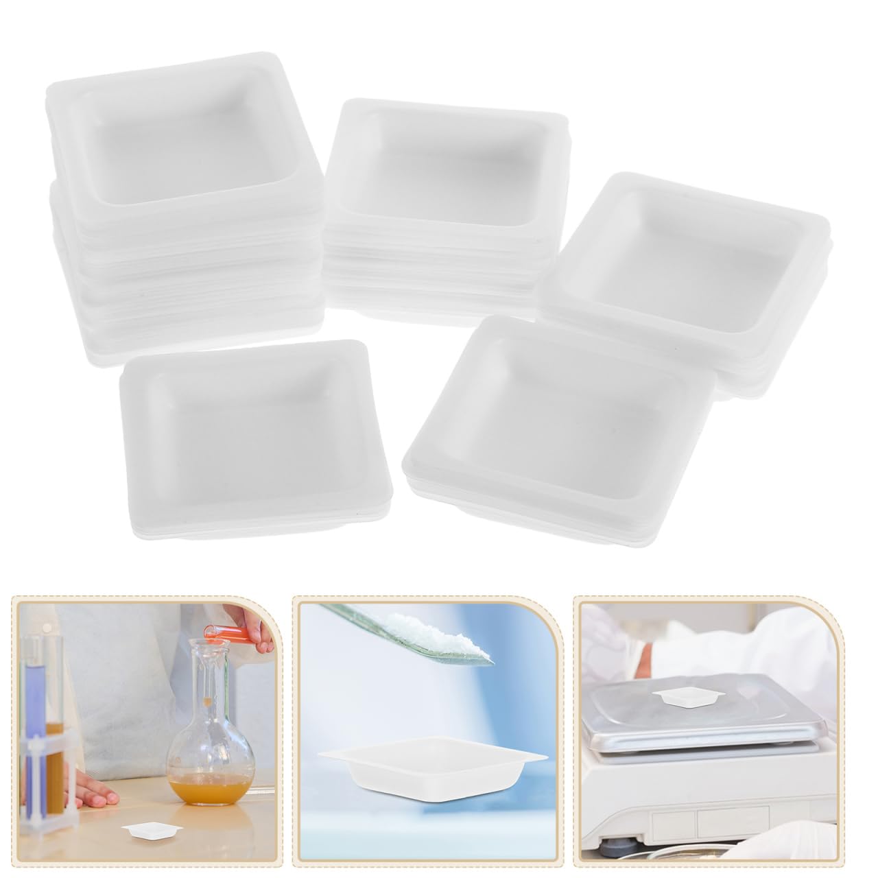 Platillos de Pesaje de Plástico 100 Piezas para Laboratorio Bandejas Pequeñas