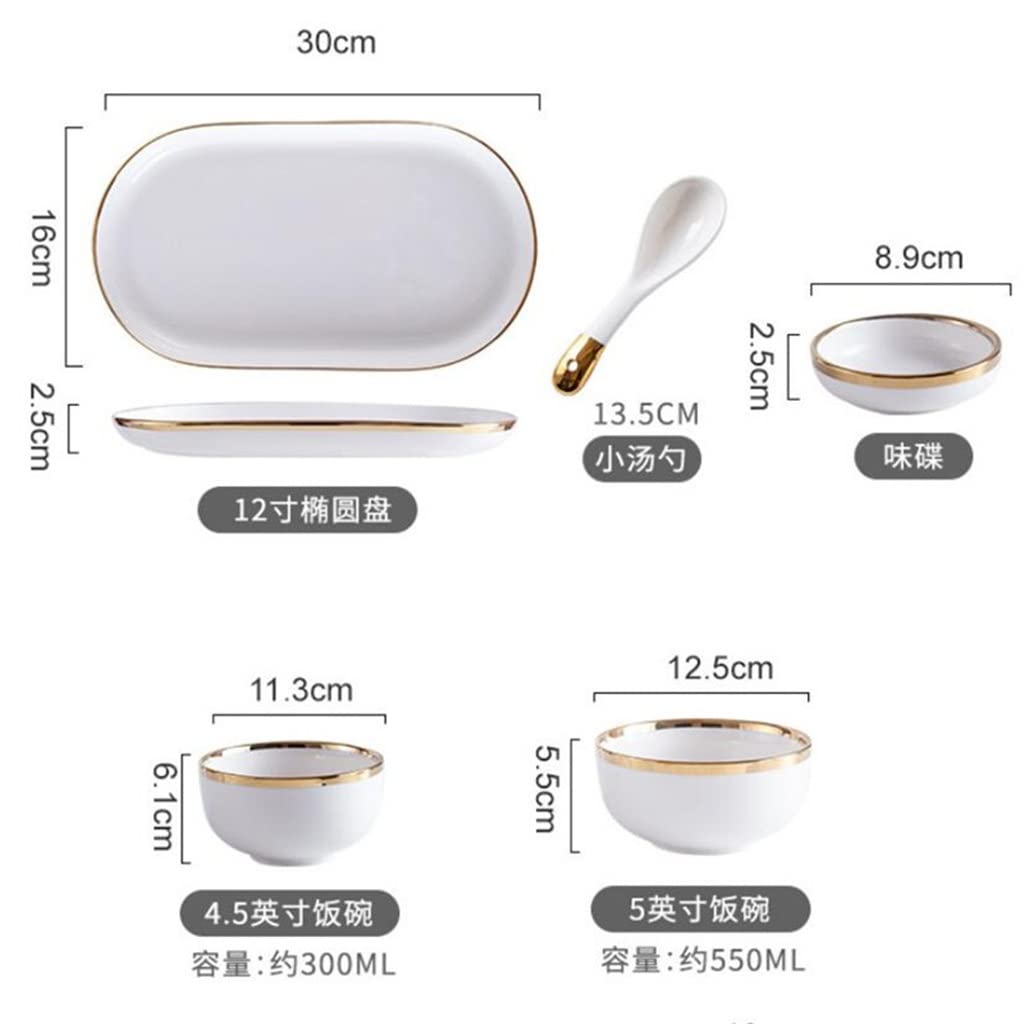 Nordic Gold Inlay biała porcelanowa zastawa stołowa zestaw - eleganckie ceramiczne talerze miski i naczynia do jadalni w domu i hotelu - kolekcja zastawy stołowej najwyższej jakości
