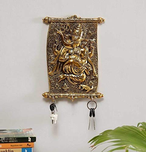 Image of KridayKraft Metal Ganesha ji Key Holder with Meena Work Decorative for Wall | Ganesh Statue /Religious | Idol /Wall Hanging