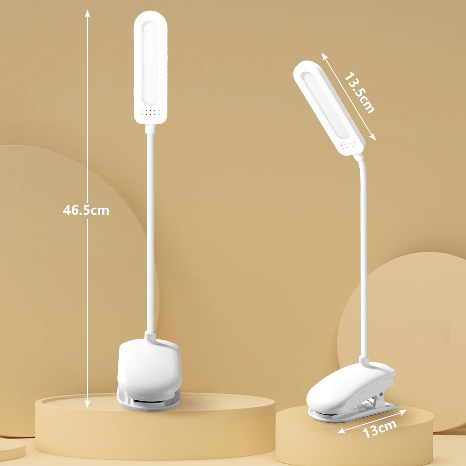 Lampada Da Lettura Ricaricabile Con Pinza | 3 Colori, Dimmerabile | Ideale Per Studio E Lavoro