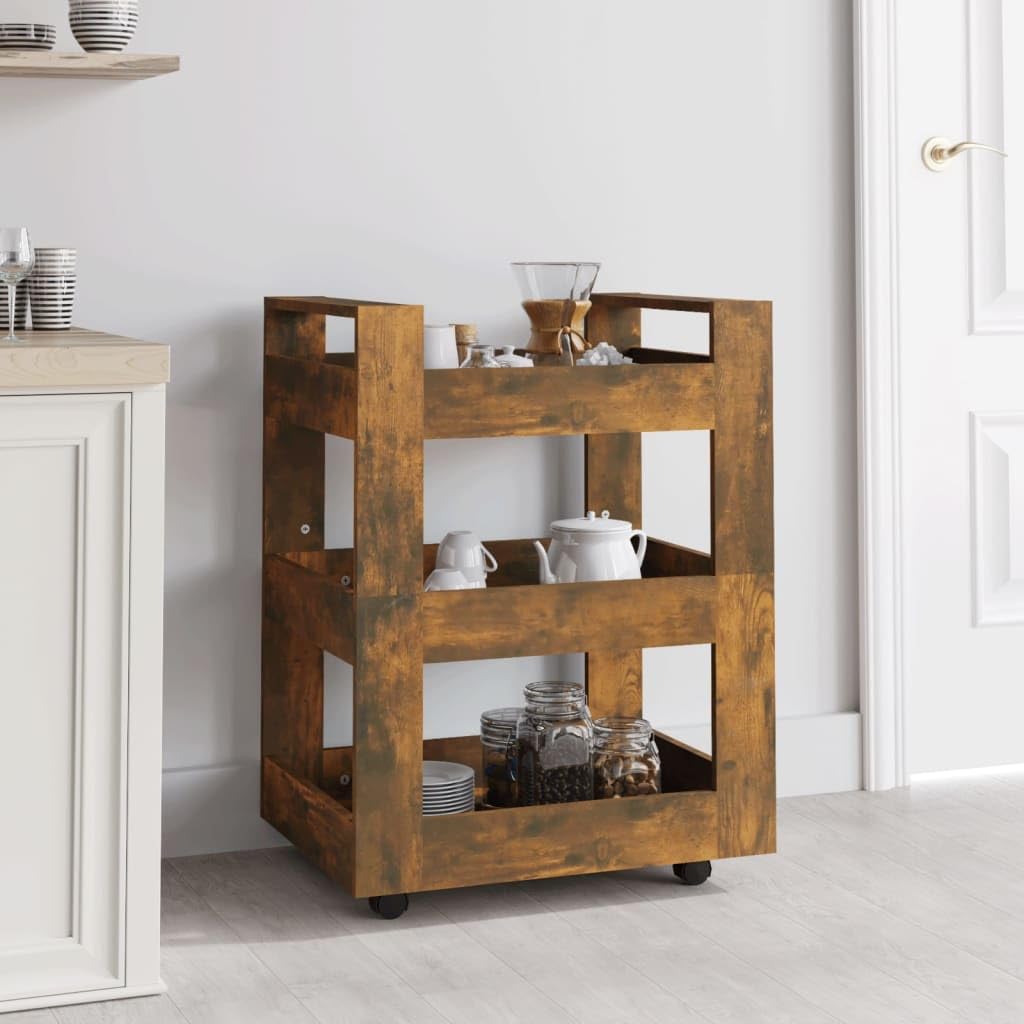 Carro de cocina con ruedas mueble auxiliar de almacenamiento y estantería móvil de madera 60x45x80