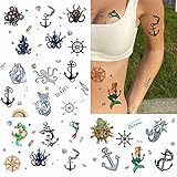 24 Sheets Temporary Tattoo Women Adults Octopus Party Favors Mermaid Body Face Sleeve Anchors Fake...