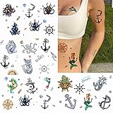 18 Sheets Temporary Tattoo Women Adults Octopus Party Favors Mermaid Body Face Sleeve Anchors Fake Tattoos