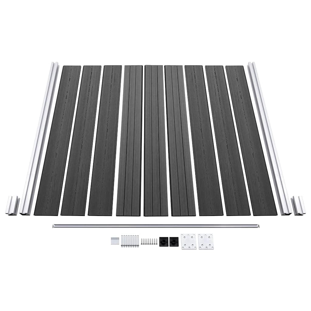 Sichtschutzzaun WPC Zaunelement Set 446x105-186 cm Schwarz, langlebiges WPC Zaunelement mit Holzmaserung und regulärem Aufdruck, modulares System mit Aluminium-Oberprofil