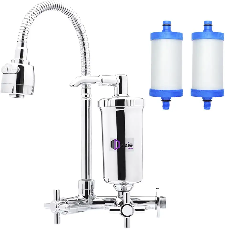 Torneira Com Filtro Cozinha Parede Gourmet Abs Bica Flexível Móvel Acionamento 1/4 de Volta 2 Modos de Jato + 1 Refil Extra (C33)