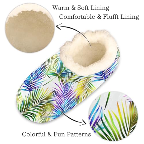 Colorful Tropical Palm Leaves Slippers for Women Slipper Socks Soft Fuzzy House Slippers Shoes for Indoor Bedroom, Winter Cozy Christmas Gifts2
