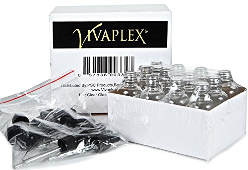 Vivaplex, 12, Clear, 1 Oz Glass Bottles, With Glass Eye Droppers #TOP3