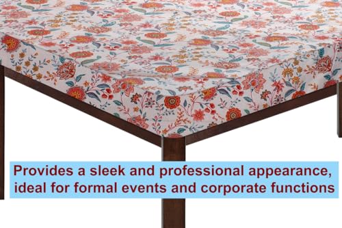 Image of The Furnishing Tree Elastic Cotton Square Dining Table Cover 44x44 in Inches Floral Multicolor on offwhite Base