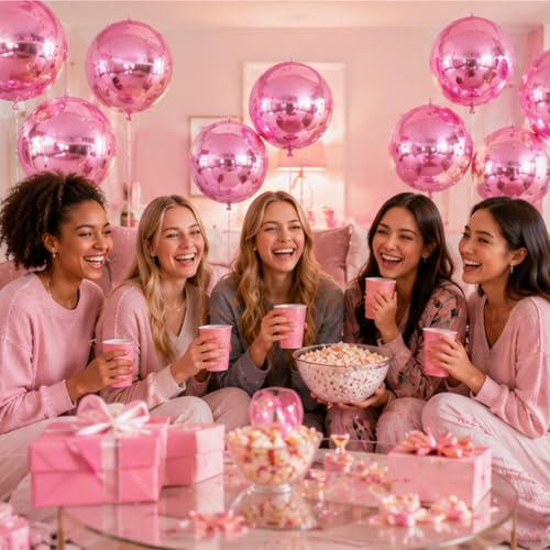 Image of 14 Pcs Pink Round Foil Balloons Light Baby Pink Metallic 4D Balloons