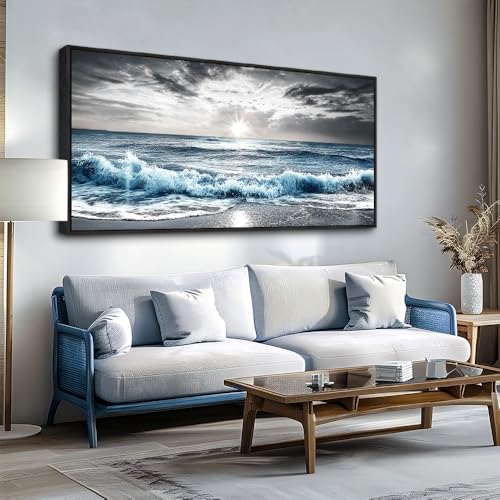 KELIYUAN Large Canvas Wall Art For Living Room Wall Decor For Bedroom Office Decorations Beach Wave Scenery Pictures Artwork For Modern Stretched and Framed Beach Posters Home Decoration 30"X60"