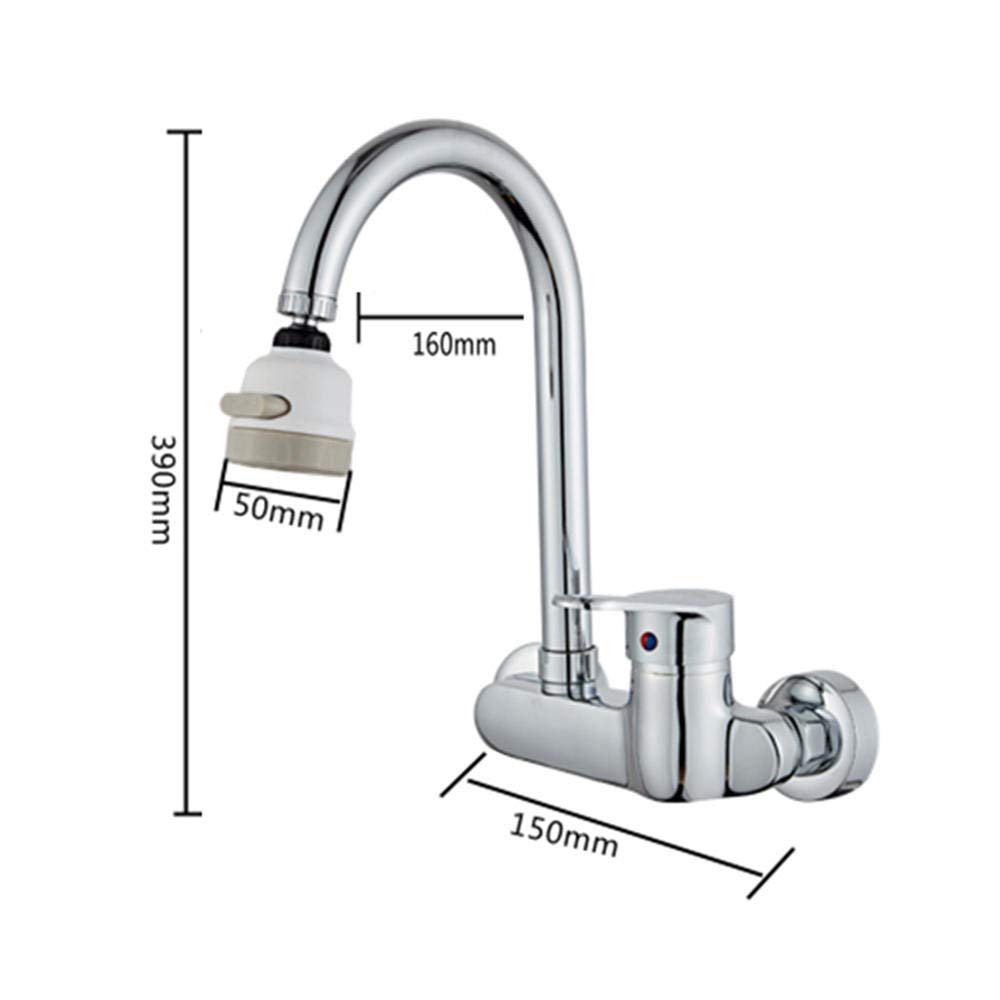 Faucet Rubinetti a Montaggio a Parete Nera, Rame a 2 modalità, per lavello della Biancheria da Cucina, Calda e Fredda Girevole Universale, Nero-Nero b B.