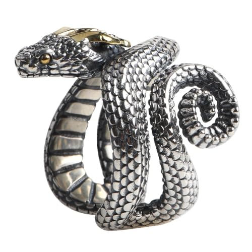 Bague Punk en Argent 925 reptile homme au design bicolore ajustable