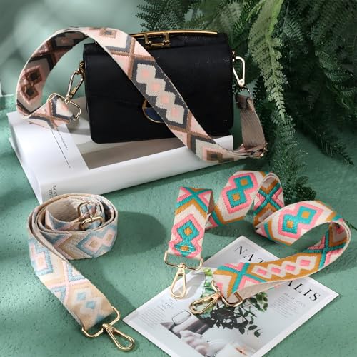 BBTO 3 Pcs Purse Straps for Handbags Replacement Wide Shoulder Adjustable Strap for Crossbody Bag Canvas Bag Women(Rhombus)4