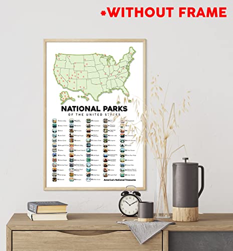 Teevoke 16X24 - National Park Checklist Poster Unframed, Us Travel Checklist Wall Art Poster, List Of National Parks In Usa Checklist (No Frame) #TOP5