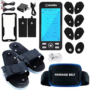 Rechargeable Tens 24 Muscle Stimulator Complete Set + Flex Snap on Belt for Lower Back + Slippers Pain Relief Therapy Muscle Recovery Neuropathy,Arthritis, Bursitis, Tendonitis, Sciatica
