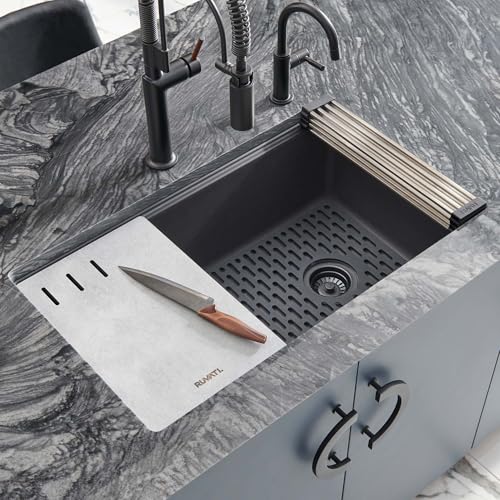 Ruvati RVG2302BK 33-Inch Black Workstation Kitchen Sink Granite Composite Undermount thumb #1