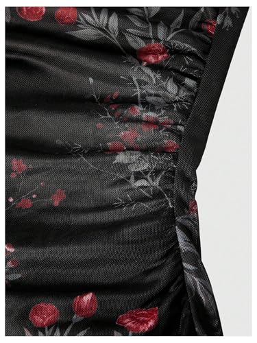 Image of SOLY HUX Women's Floral Mesh Bodycon Cami Dress Cowl Neck Sleeveless Cocktail Party Wedding Guest Long Maxi Dresses