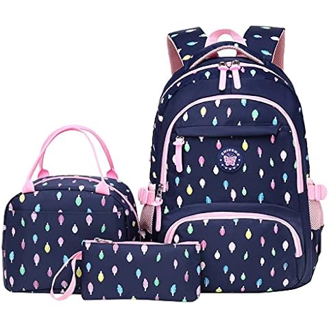 Tanou 2022 Kids Backpack for Girls with Lunch Bag Pencil Case, 24L Breathable Lightweight School Rucksack for Primary Middle School, 3PCs Teenage Cute Book Bags for Day Use, Blue Leaves Cover