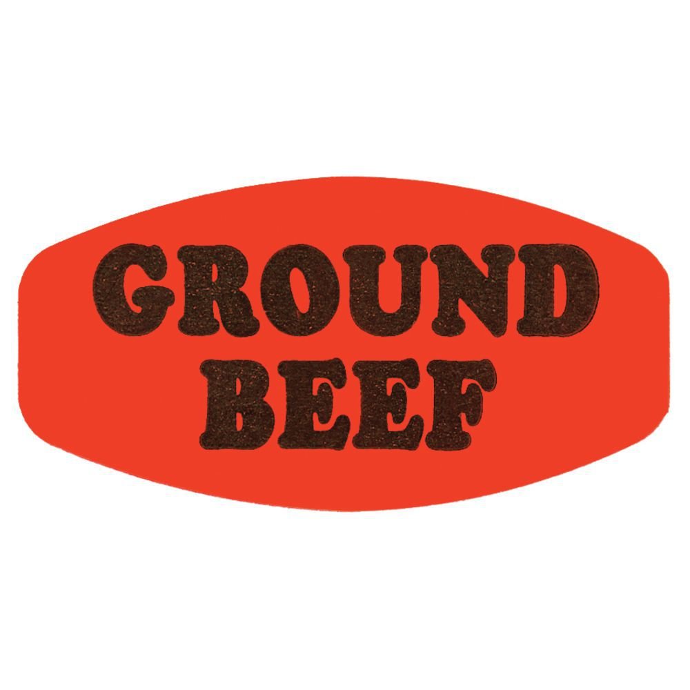Ground Beef Labels Fluorescent Red Grabber Grocery Store Labels Black Imprint - 1 3/8" L x 7/8" H 1000 Per Roll by BOLLIN LABEL AND CO – Paper, Red, Pack of 1000, Model 12113
