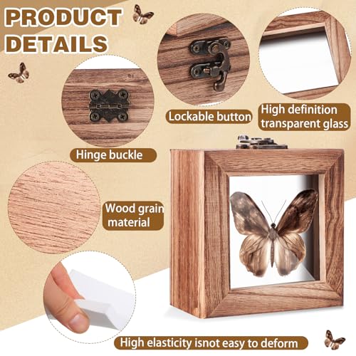 Image of Reallnaive 4 Pcs Insect Pinning Kit 4 inch Wooden Display Case Box, EVA Foam Insect Pinning Board, 100 Bug Pins for Butterfly Specimen Bugs Collection Tools (Carbonized Wood Color)