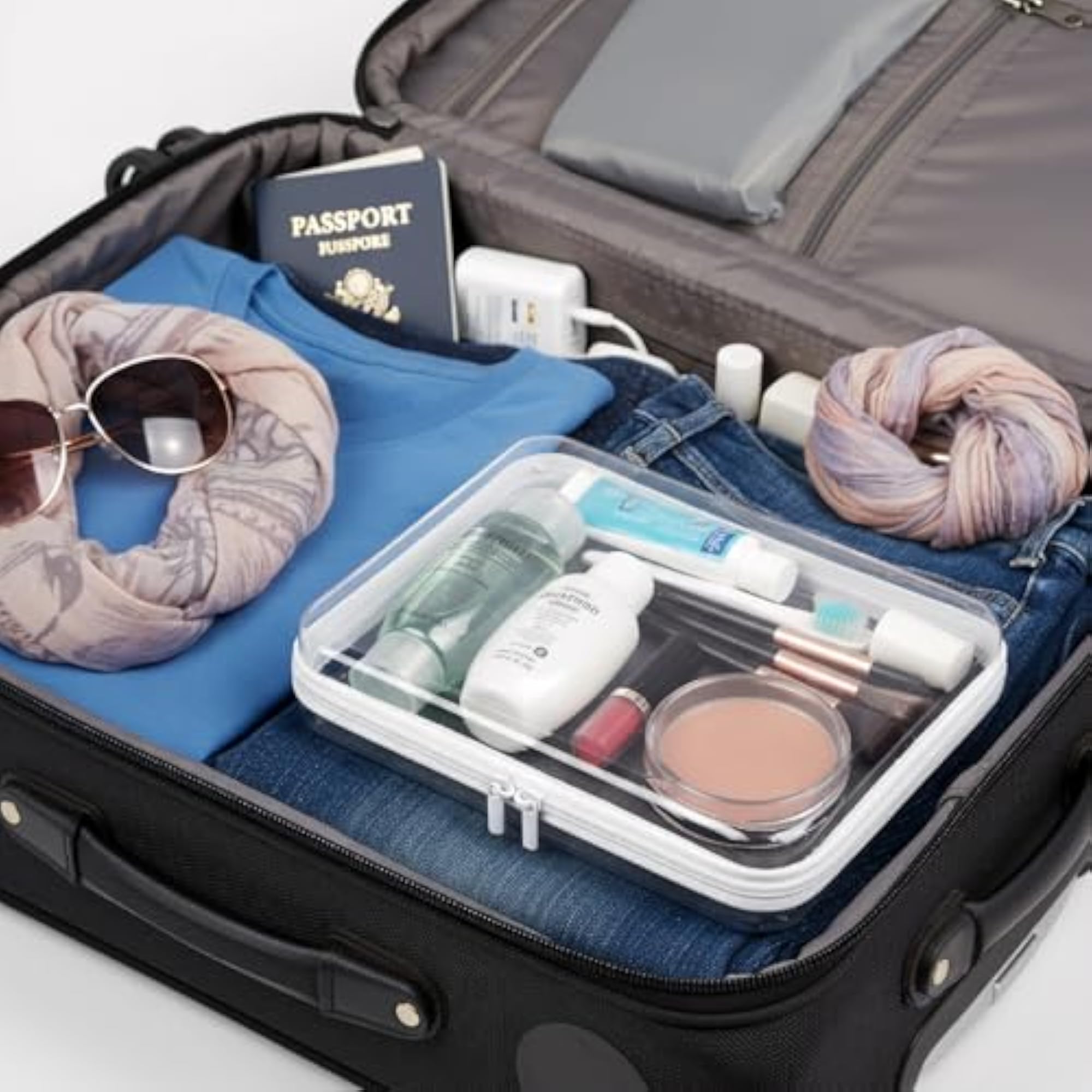 Clear Hard Shell Zipper Case Travel Toiletry Makeup Bag