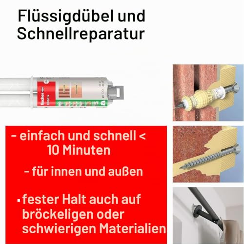 Fischer Fill and Fix Reparatur von Löchern Dübel, Möbelbeschlägen und Befestigungen an Wand und Holz, Zweikomponenten-Harz, 51098 – Ansicht 4