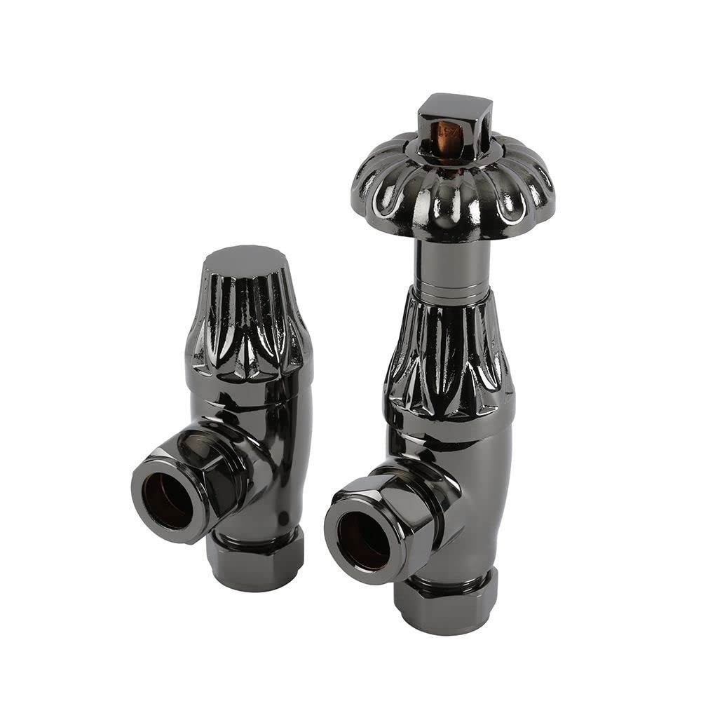 Milano Black Nickel Windsor Antique Style Thermostatic Angled Radiator Valves