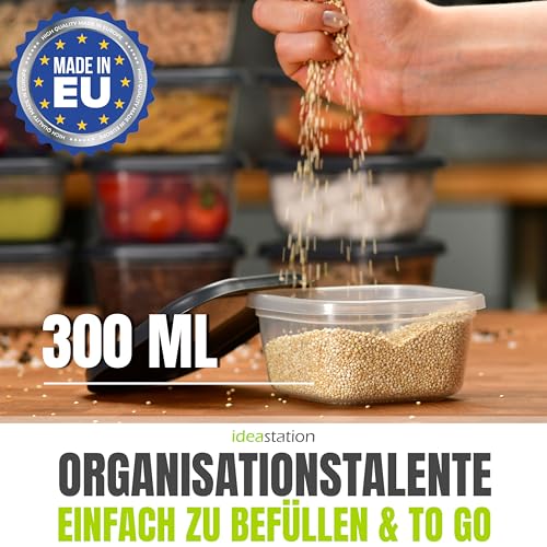 idea-station Gefrierdosen 300ml mit Deckel 12 Stück - anthrazit - stapelbare Dosen mit Deckel - kleine Frischhaltedosen - Behälter zum Einfrieren
